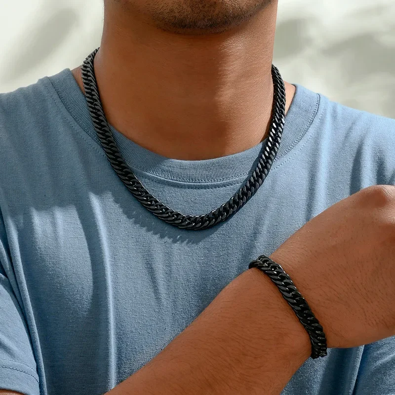 Conjunto de pulsera y cadena negra de 10mm