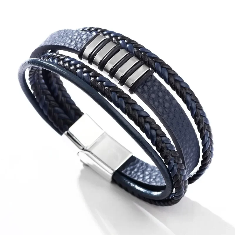 Pulsera azul de 4 tiras con apliques plateados