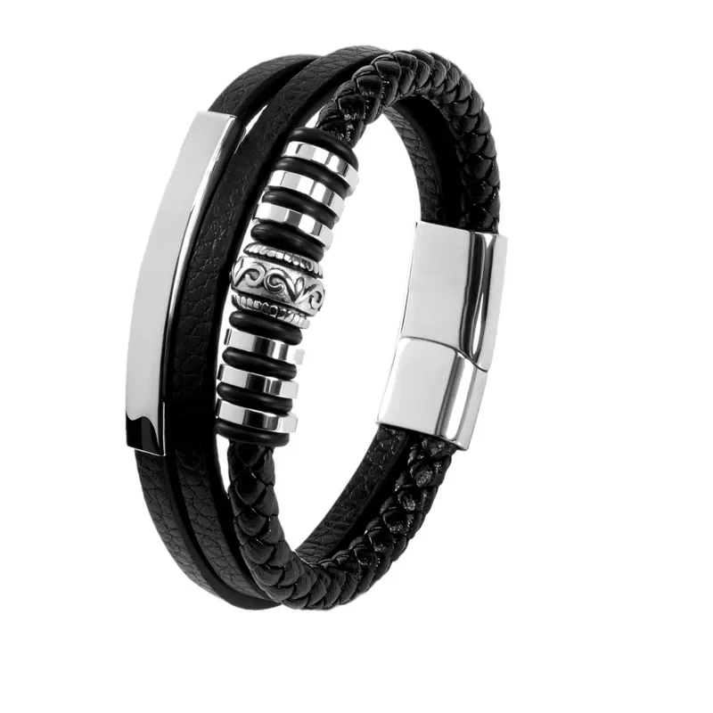 Pulsera negra de 3 tiras con aplique y dije