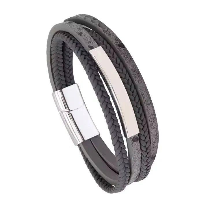 Pulsera gris de 4 tiras y aplique