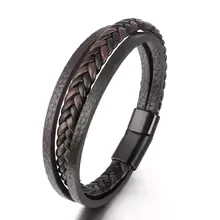 Pulsera de 3 tiras combinada marrón y negra