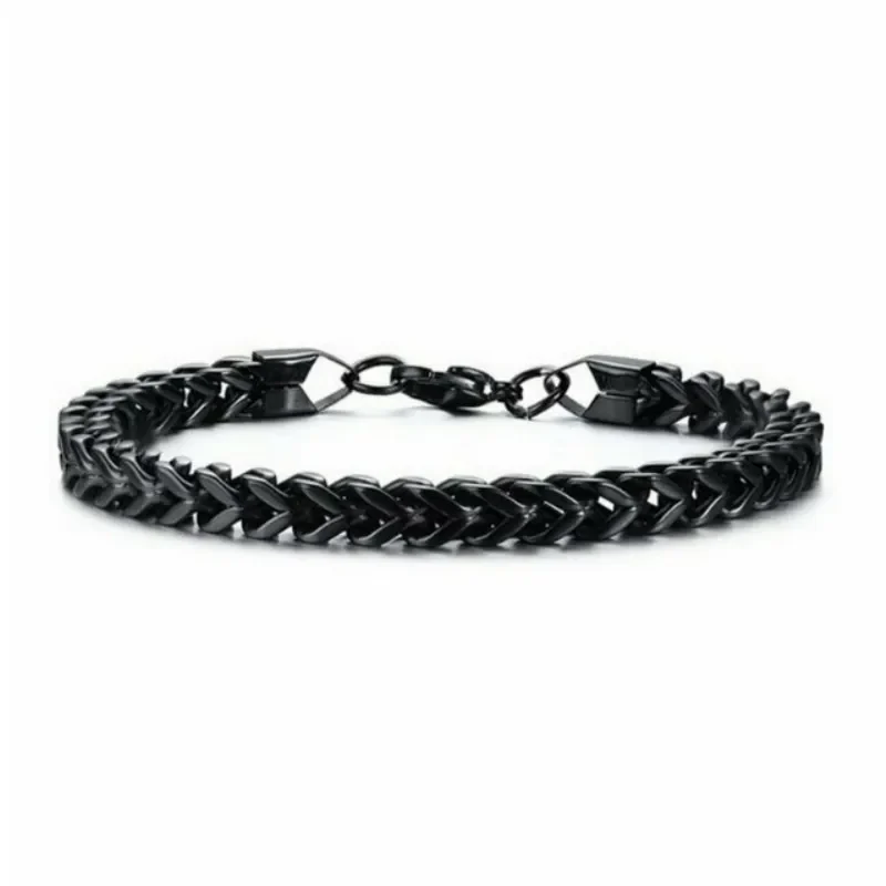 Pulsera de cadena negra con eslabón cúbico