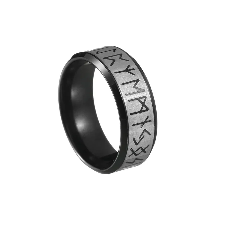 Anillo negro y gris con runas Vikingas