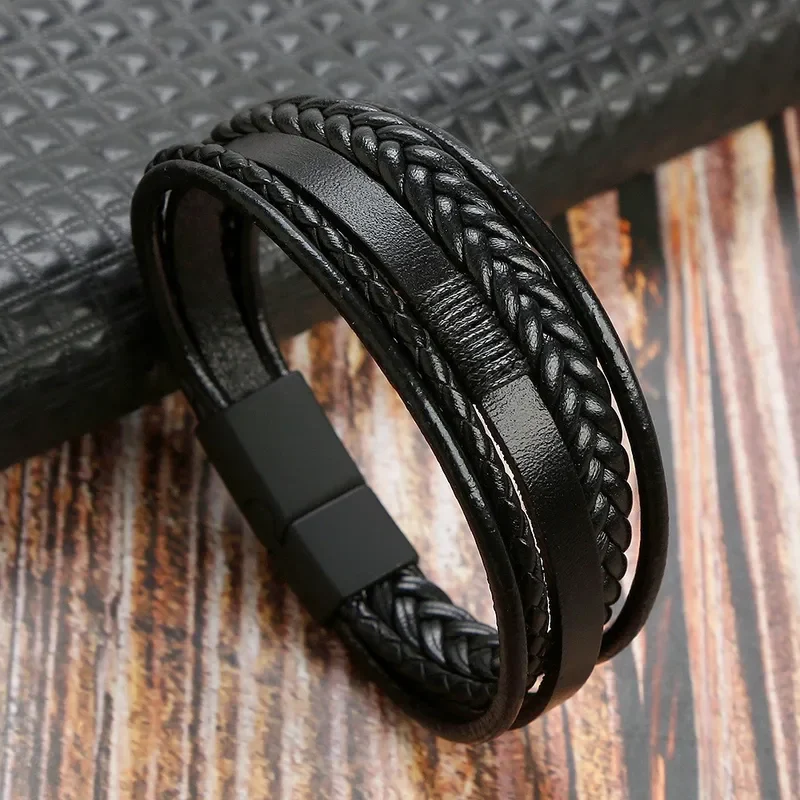 Pulsera negra de 5 tiras rustica