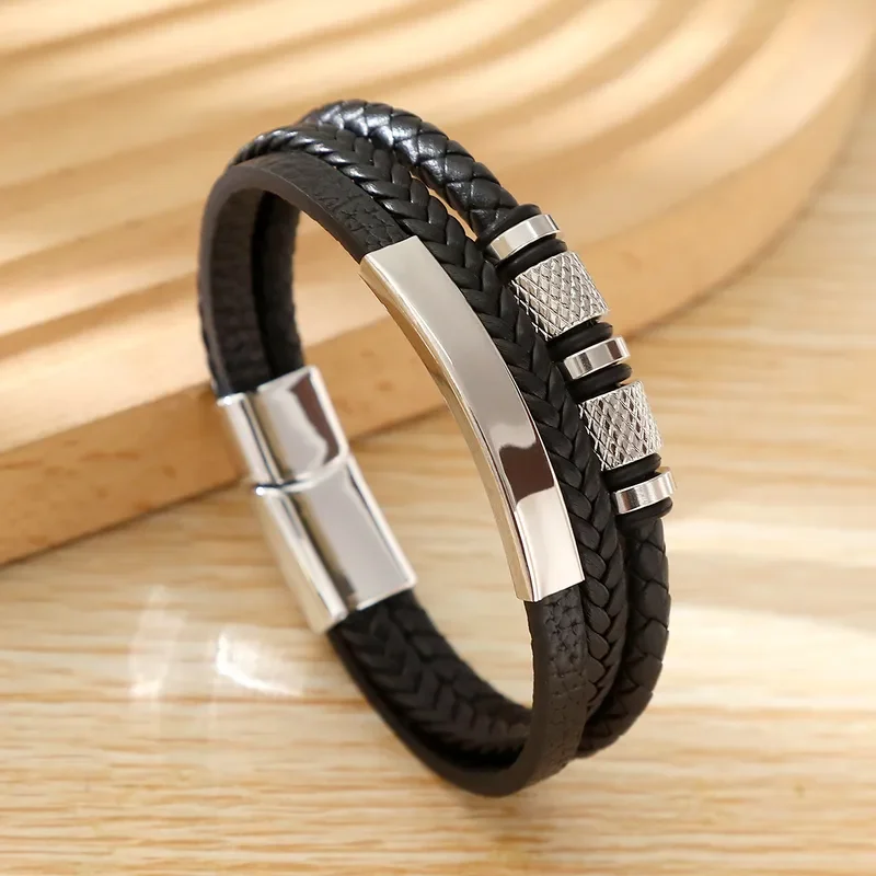 Pulsera elegante de 3 tiras con apliques de acero