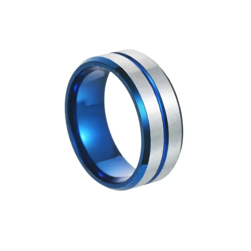 Anillo azul y gris con línea azul