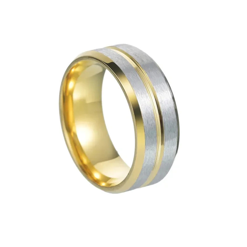 Anillo dorado y gris con línea dorada