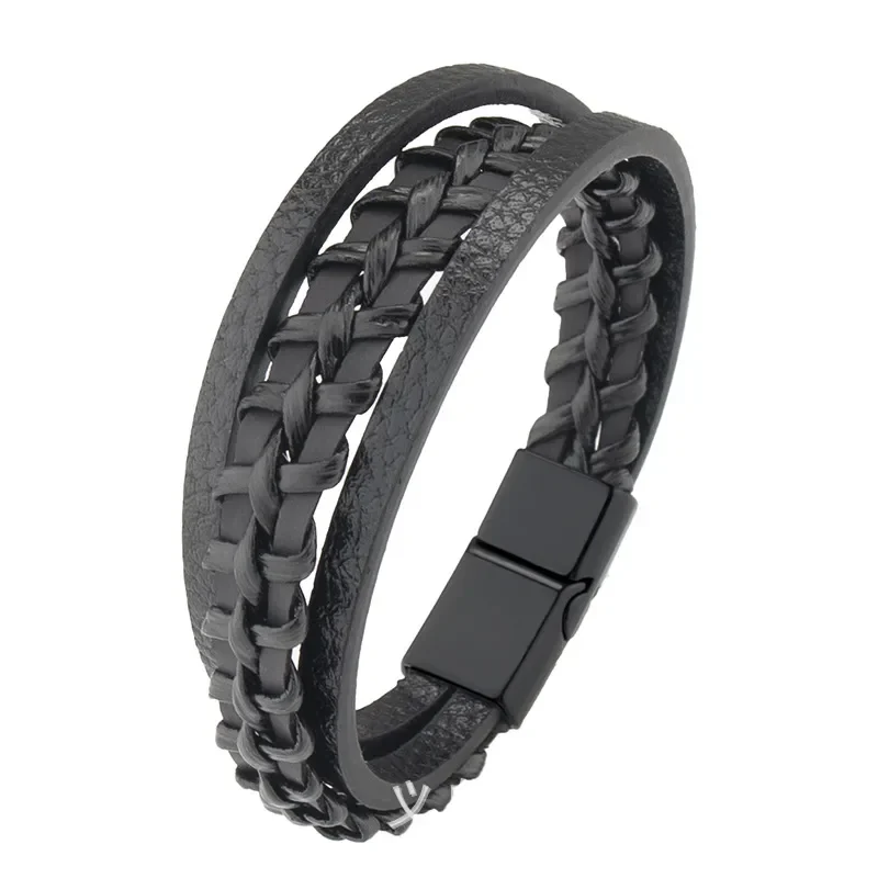 Pulsera negra de 3 tiras rustica