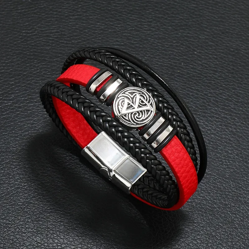 Pulsera Vikinga roja y negra con trisquel y runa