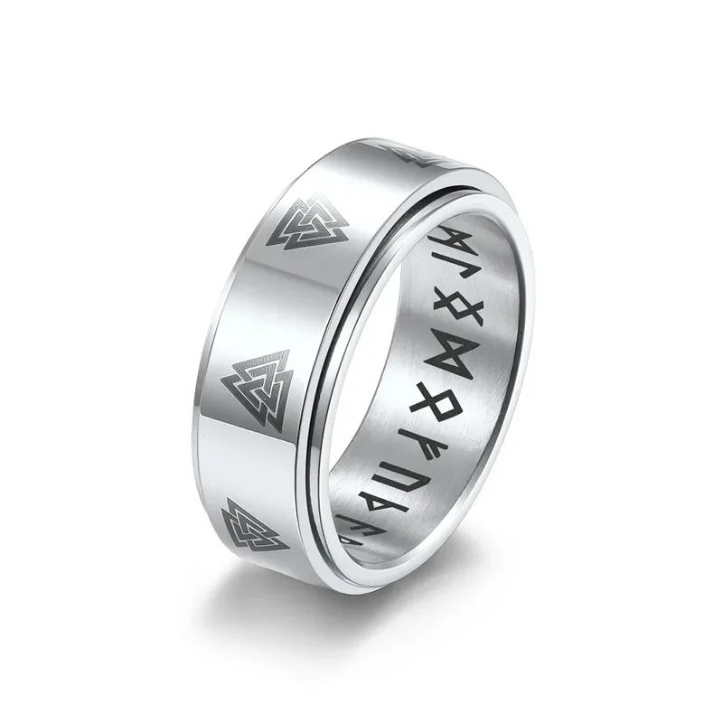 Anillo Vikingo plateado con triqueta y runas (antiestrés)