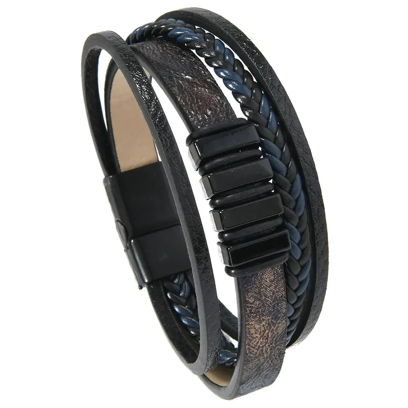 Pulsera negra y azul con 4 tiras y apliques negros
