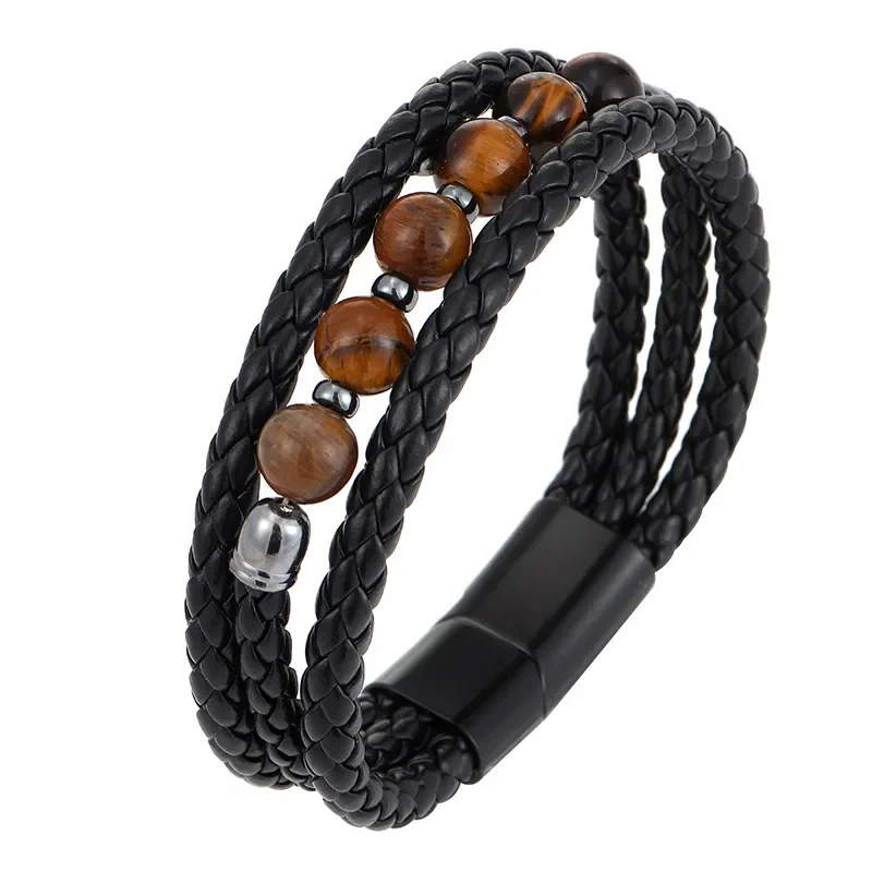Pulsera triple trenza y ojo de tigre