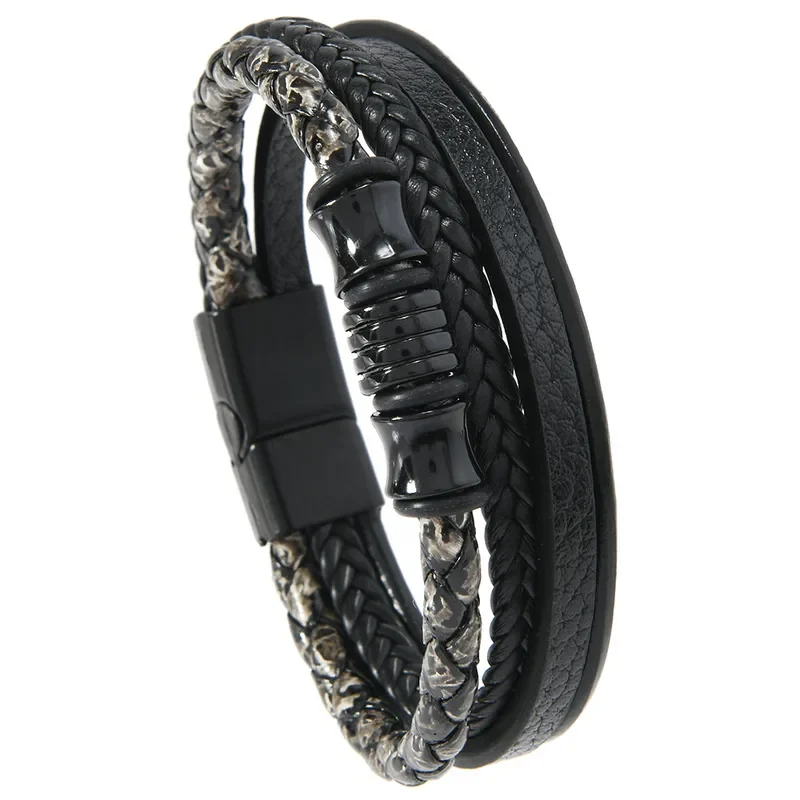 Pulsera negra y gris con apliques negros