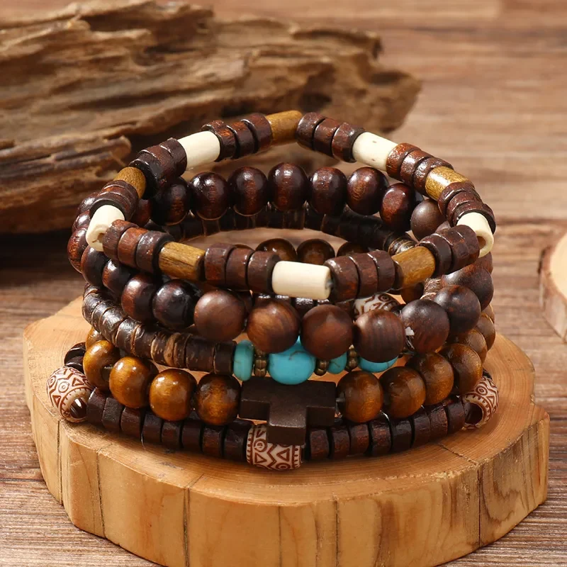 Pulseras de madera y cuentas Pack con 5 unidades
