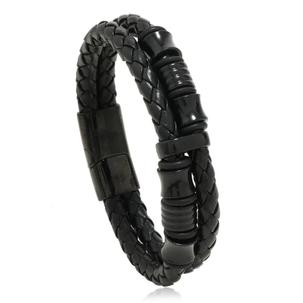 Pulsera negra doble trenza y apliques negros