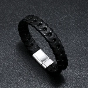 Pulsera de cuero negra de una tira