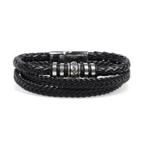 Pulsera triple trenza negra con dije