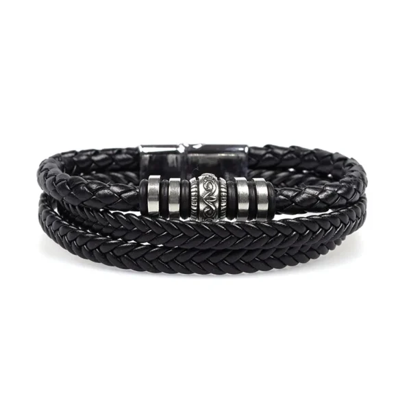Pulsera triple trenza negra con dije