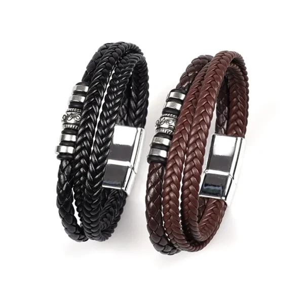 Pulsera triple trenza marrón con dije - Imagen 2