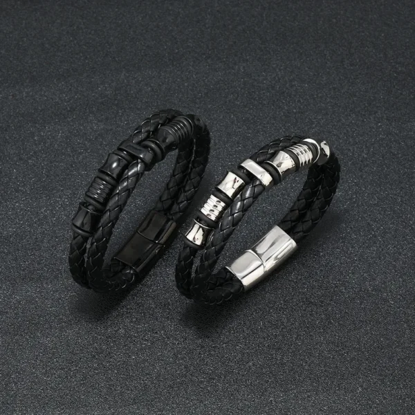 Pulsera negra doble trenza y apliques negros - Imagen 3