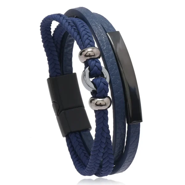 Pulsera azul de 3 tiras dije de aro y aplique negro - Imagen 2