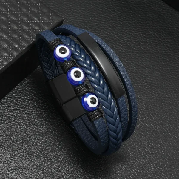 Pulsera azul de 4 tiras y ojos turcos