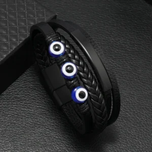 Pulsera negra de 4 tiras y ojos turcos