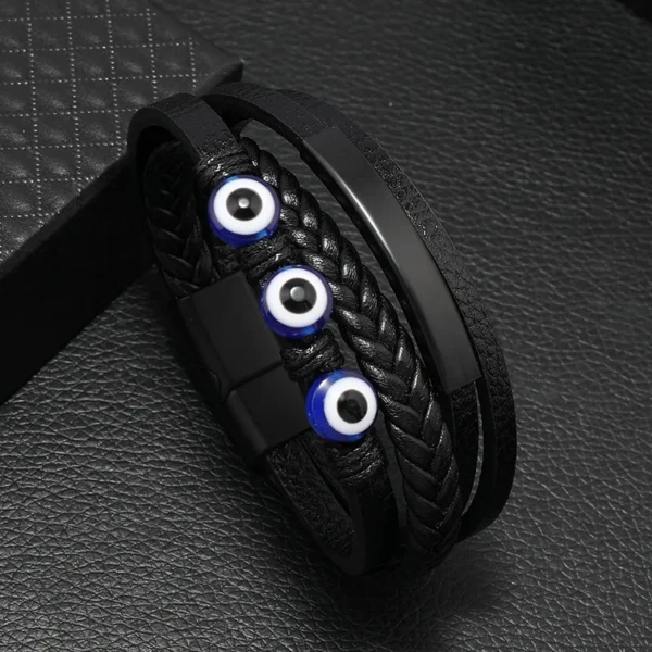 Pulsera negra de 4 tiras y ojos turcos
