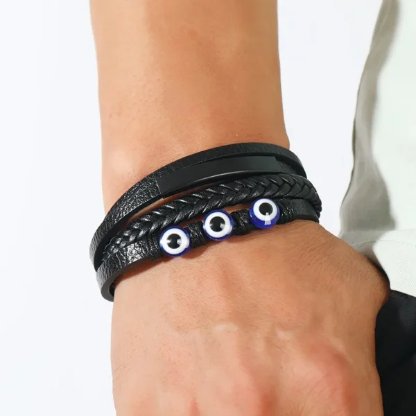 Pulsera negra de 4 tiras y ojos turcos - Imagen 2
