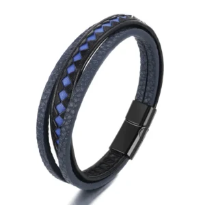 Pulsera azul de 3 tiras con detalle en negro