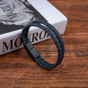 Pulsera doble trenza negra y azul
