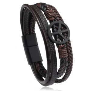Pulsera marrón de 5 tiras con símbolo de la paz