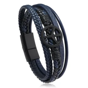 Pulsera azul de 5 tiras con símbolo de la Paz