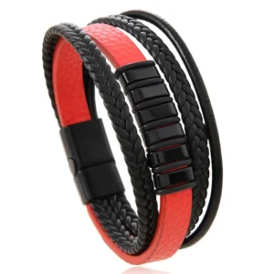 Pulsera negra y roja con apliques negros