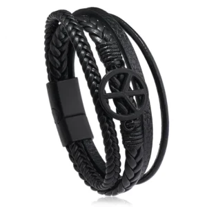Pulsera negra de 5 tiras con símbolo de la paz