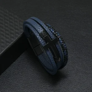 Pulsera de 4 tiras azul y cruz negra
