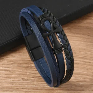 Pulsera azul de 4 tiras con llave de la vida