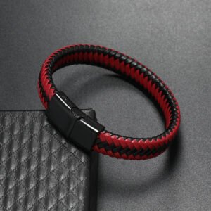 Pulsera de una trenza combinada roja y negra