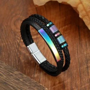 Pulsera de 3 tiras negra con apliques tornasolados